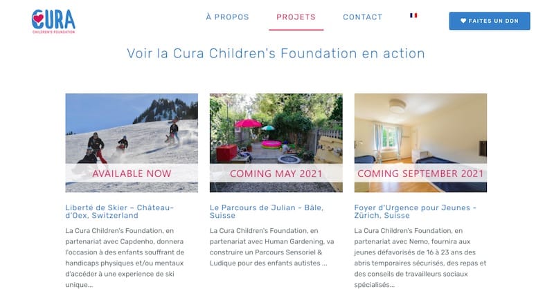 Cura Children Foundation page projets site vitrine