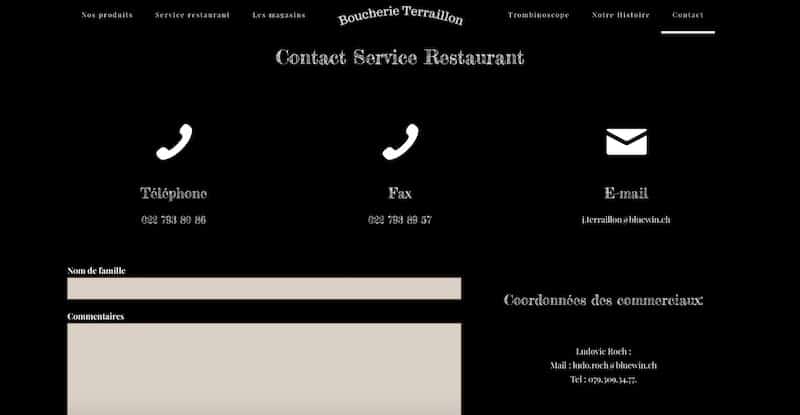Boucherie Terraillon Site internet page contact formulaire